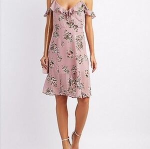 Charlotte Russ Rose Pink floral cold shoulder slip dress size Small